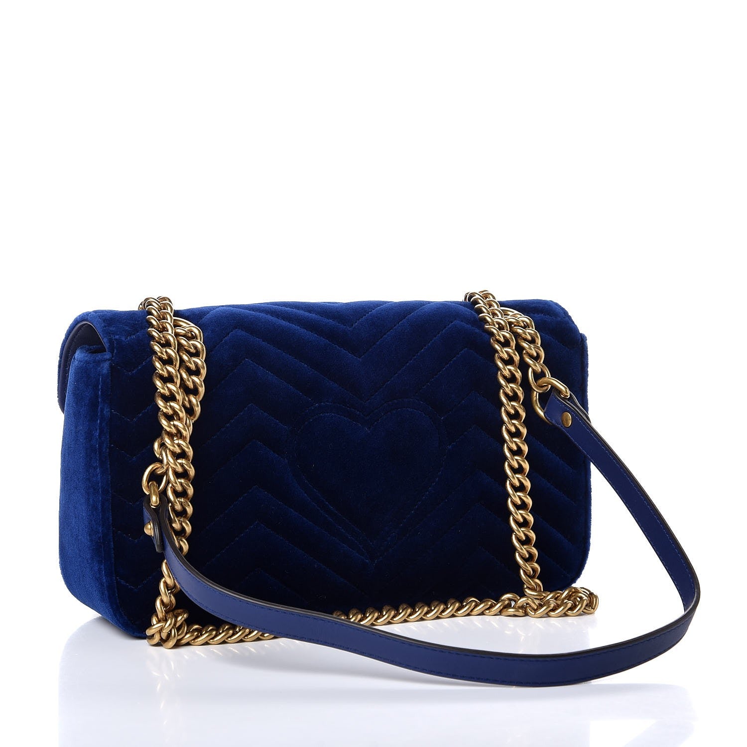 Gucci Velvet Matelasse Small GG Marmont Shoulder Bag Cobalt Blue 3 of 7