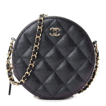 Chanel Iridescent Caviar Quilted Round Clutch With Chain Black 1 of 11