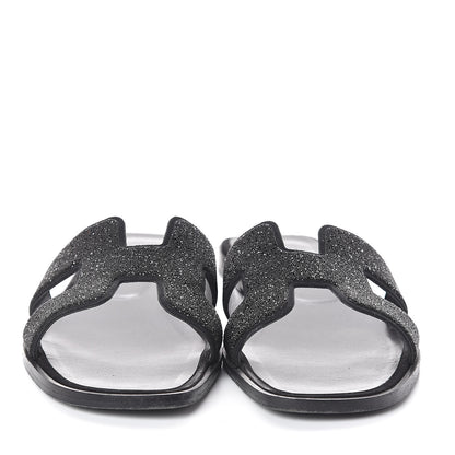 Hermes Suede Goatskin Crystal Powder Oran Sandals 38.5 Black 2 of 7