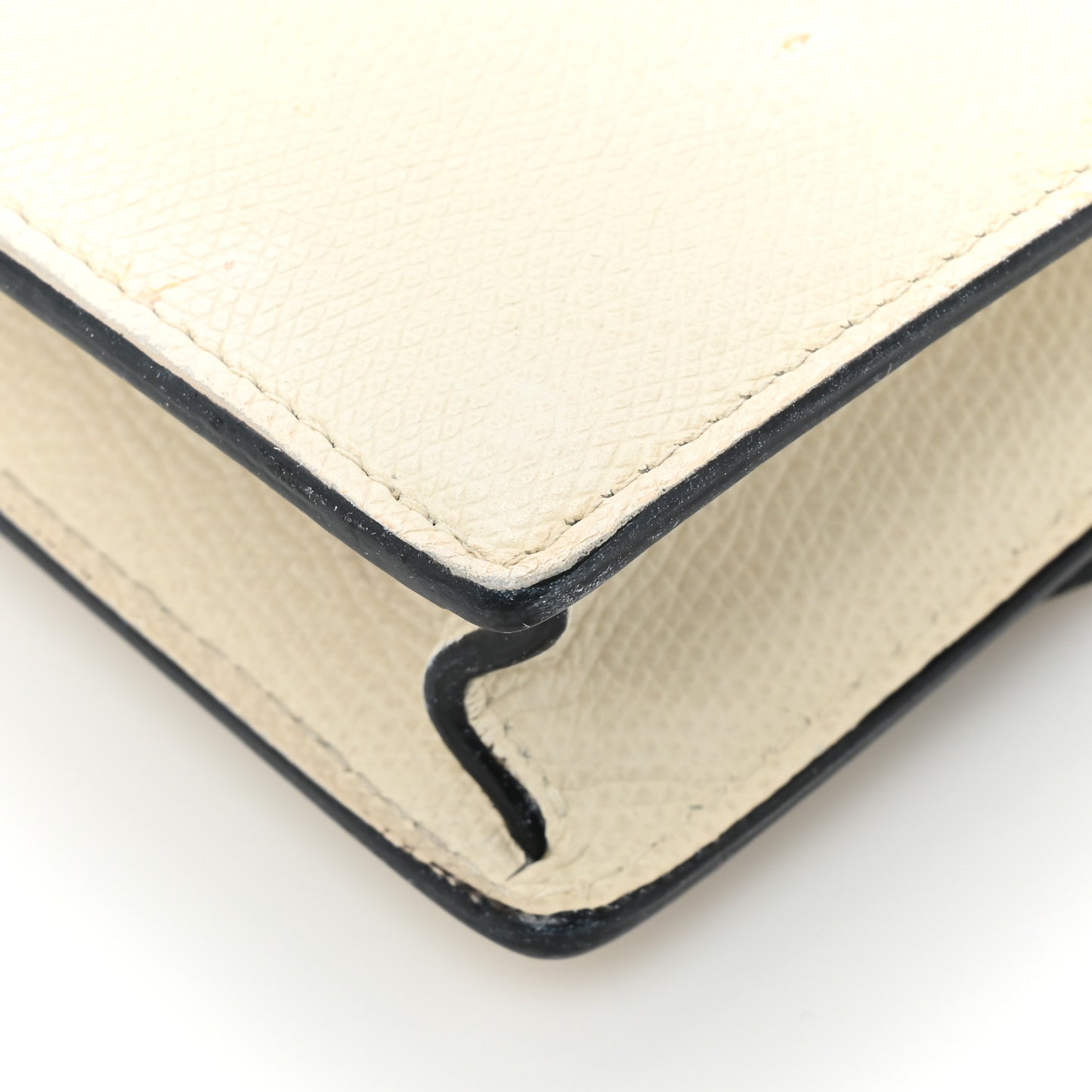 Grained Calfskin Saddle Chain Pouch Off White