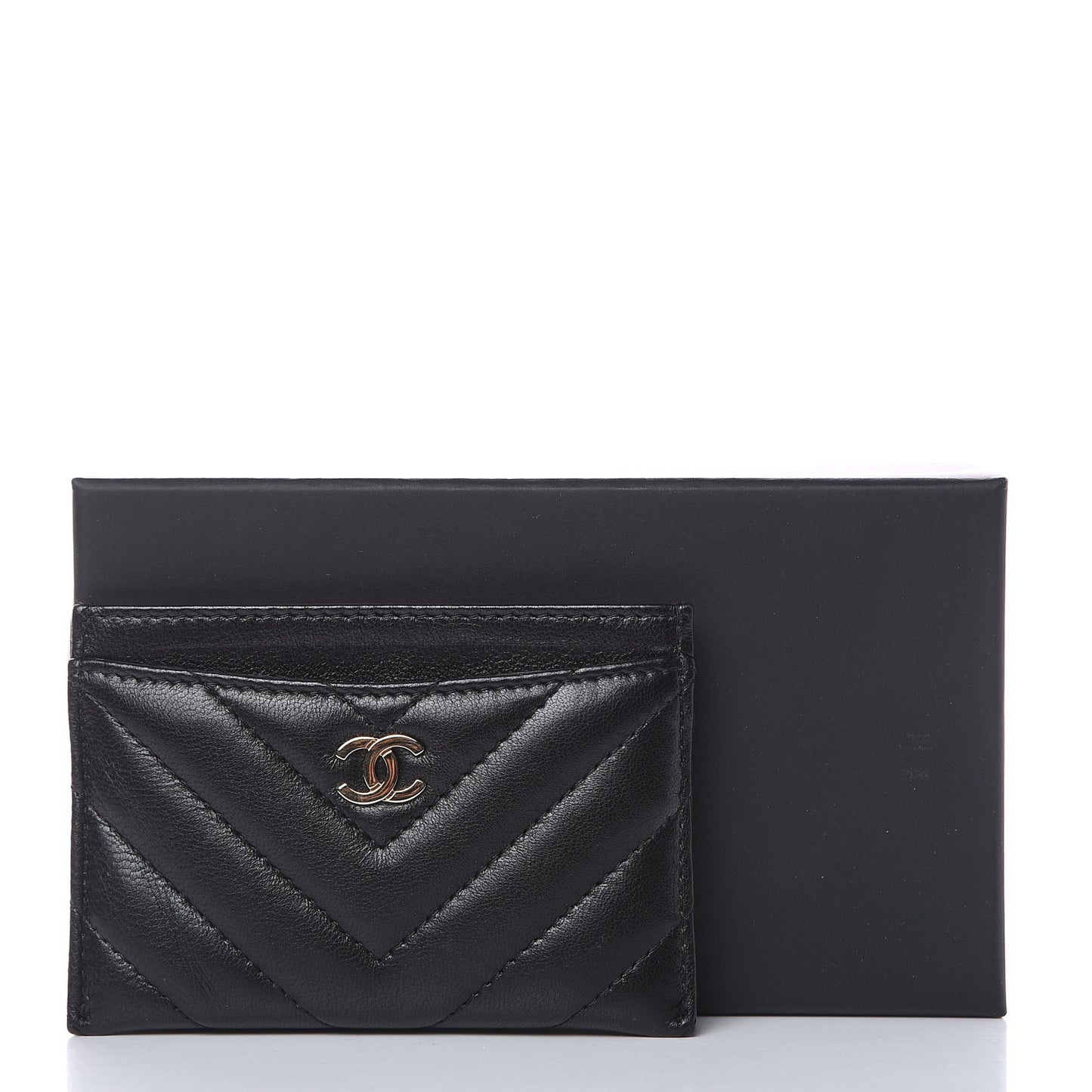 Lambskin Chevron Quilted Card Holder Black