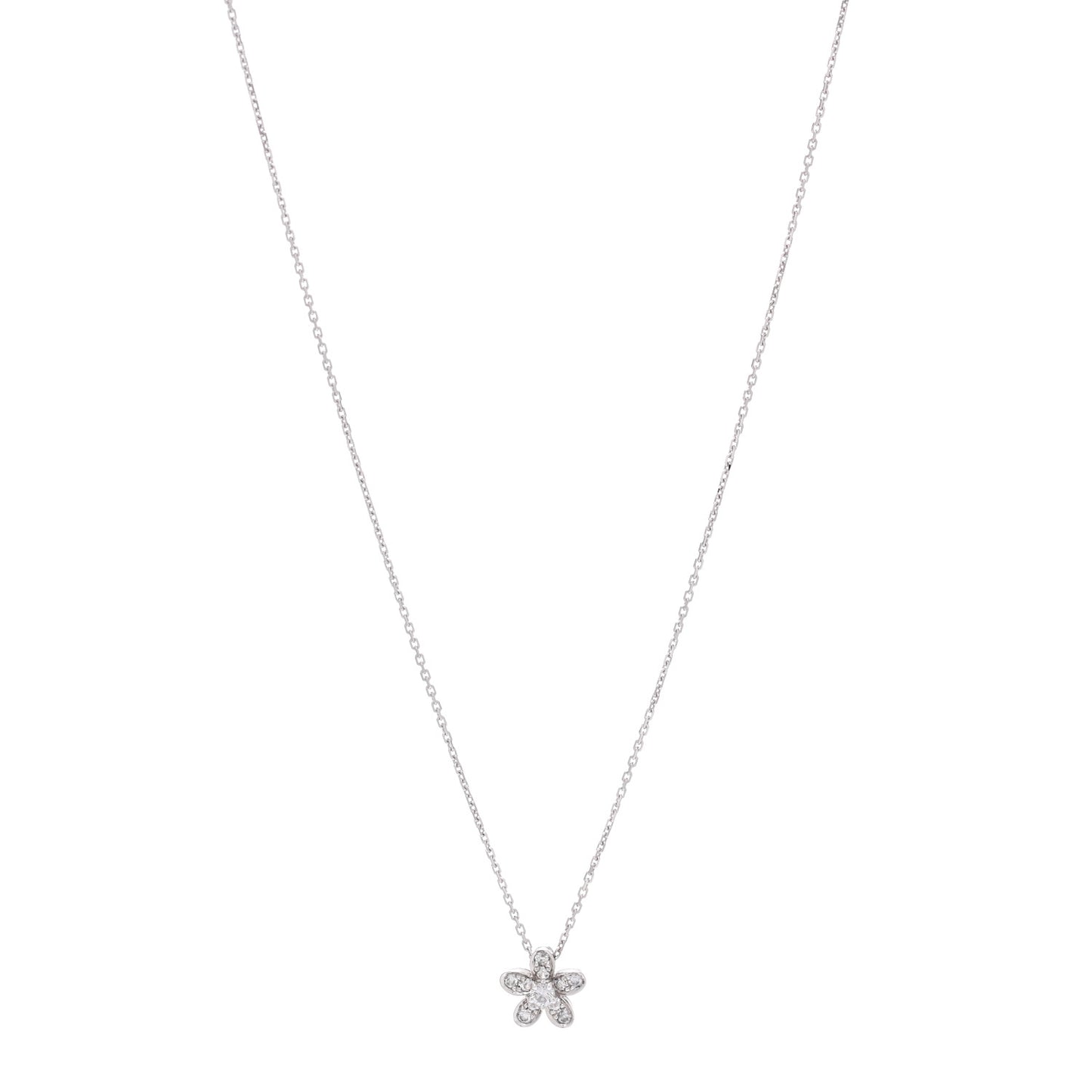 18K White Gold Diamond Socrate One Flower Pendant Necklace