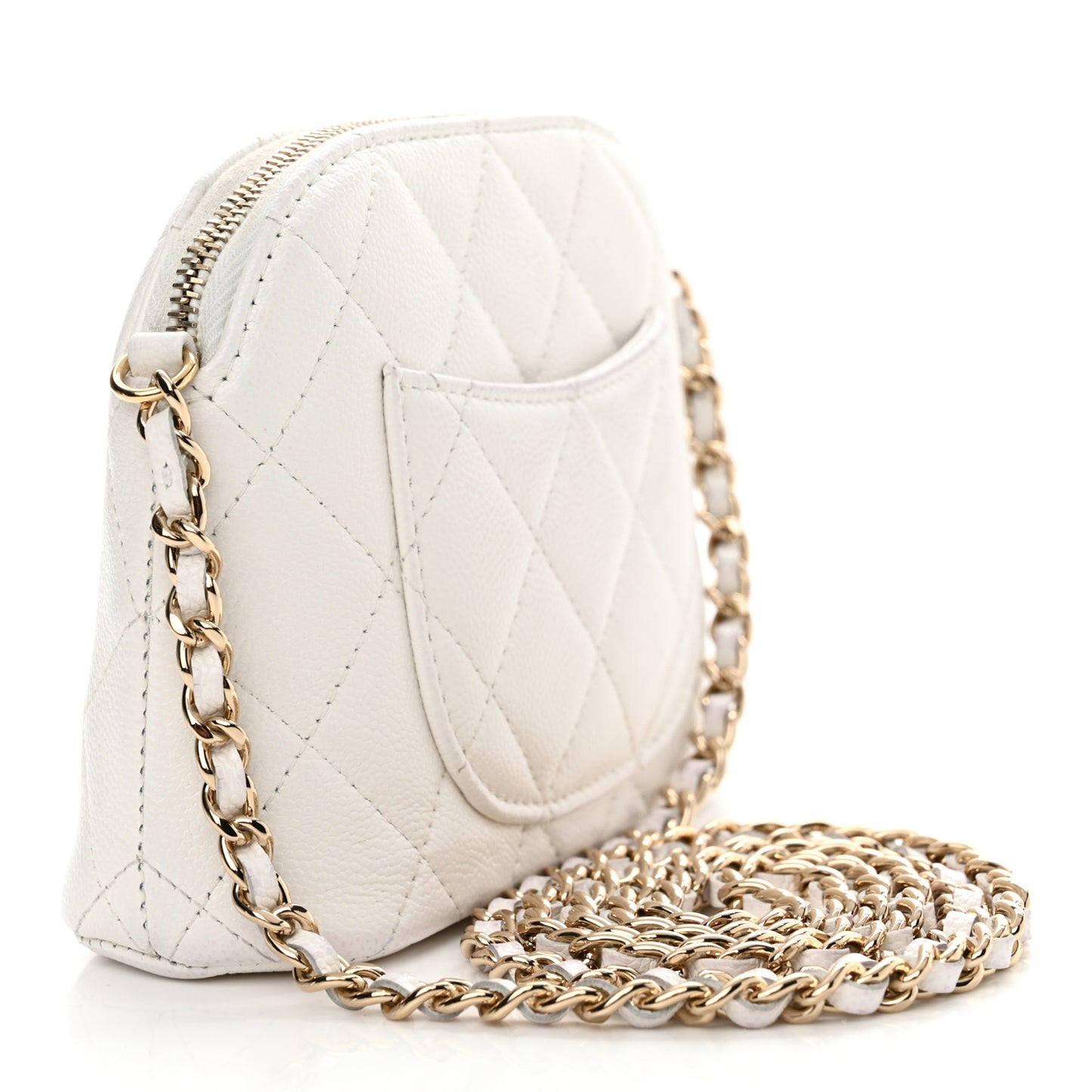 Caviar Quilted Classic Clutch with Chain White