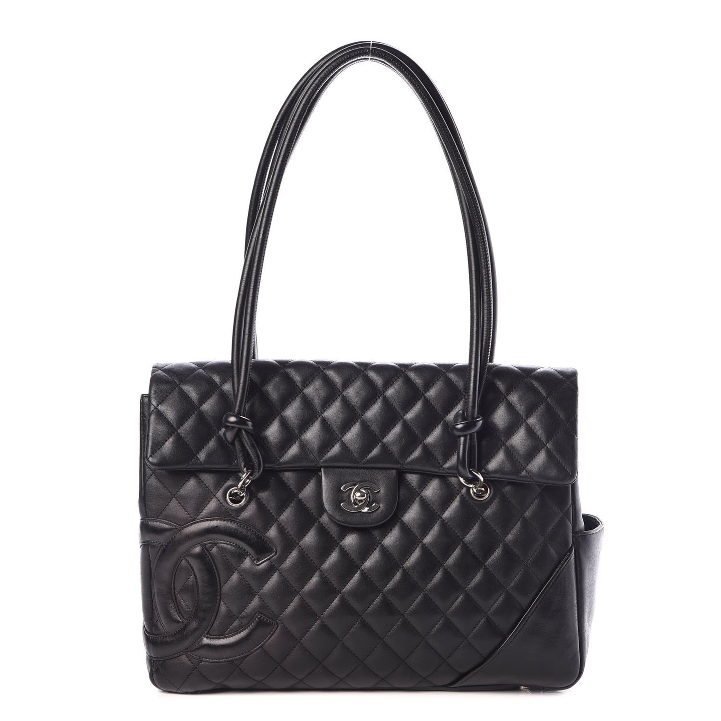Calfskin Quilted Large Cambon Flap Black