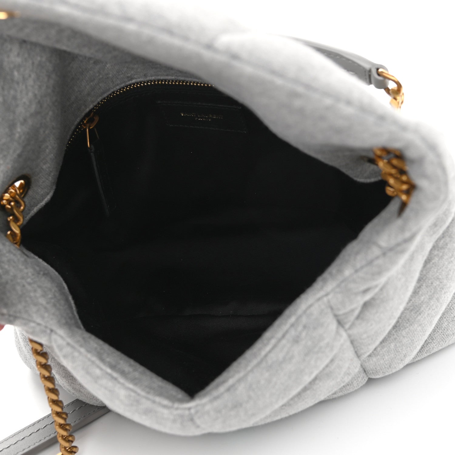 Saint Laurent Jersey Quilted Small Loulou Puffer Monogram Chain Satchel Grey Cloud 5 of 10