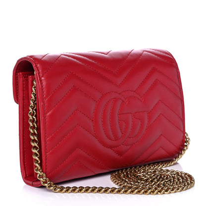 Gucci Calfskin Matelasse GG Marmont Chain Wallet Hibiscus Red 3 of 9