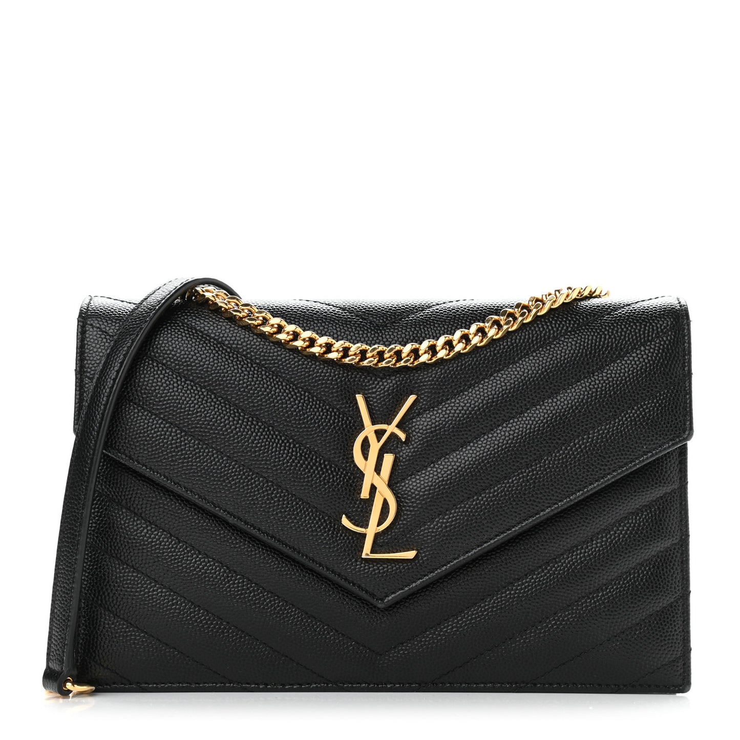 Grain De Poudre Matelasse Chevron Monogram Envelope Chain Wallet Black