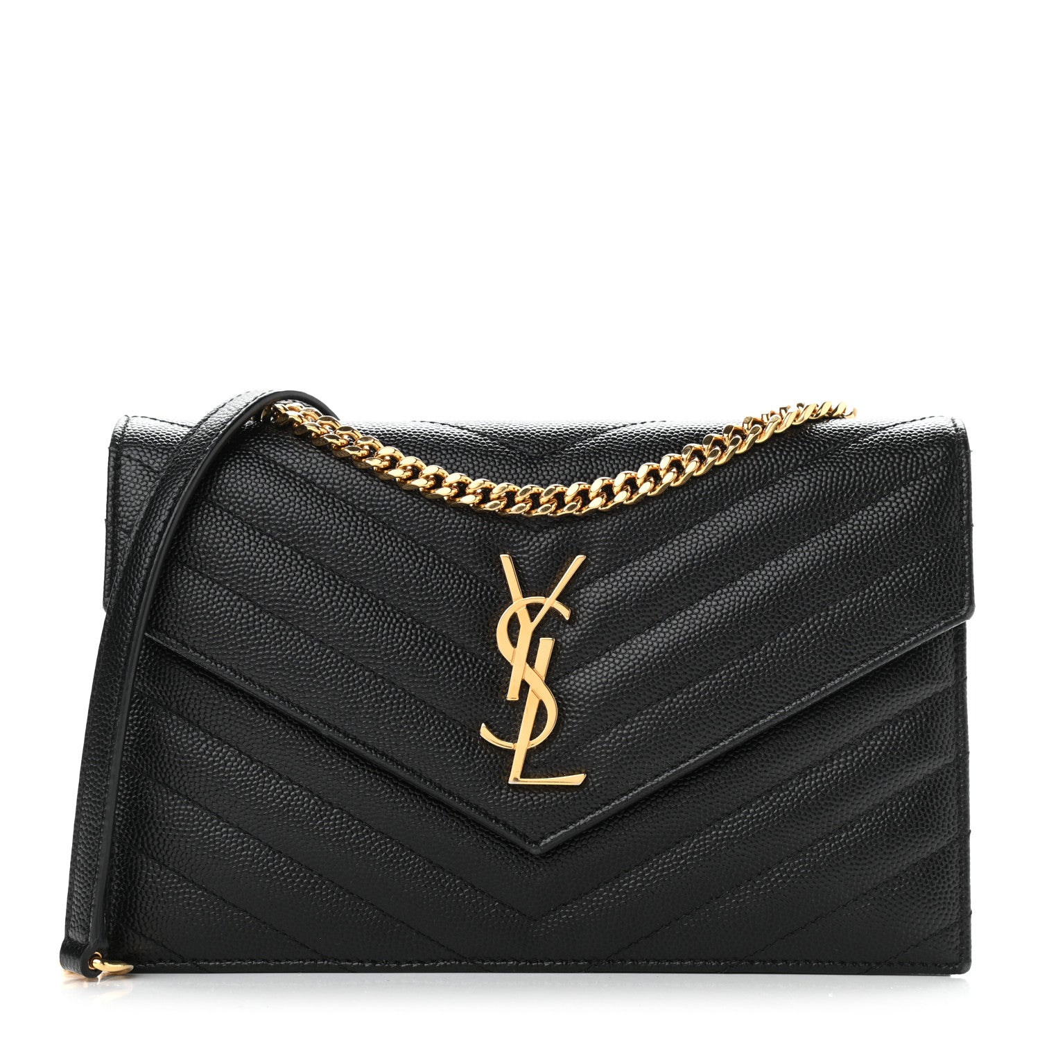 Saint Laurent Grain De Poudre Matelasse Chevron Monogram Envelope Chain Wallet Black 1 of 10
