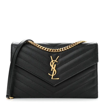 Saint Laurent Grain De Poudre Matelasse Chevron Monogram Envelope Chain Wallet Black 1 of 10