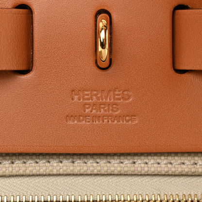 Hermes Military Toile Vache Hunter Herbag Zip Retourne 31 PM Beton Naturel 6 of 12