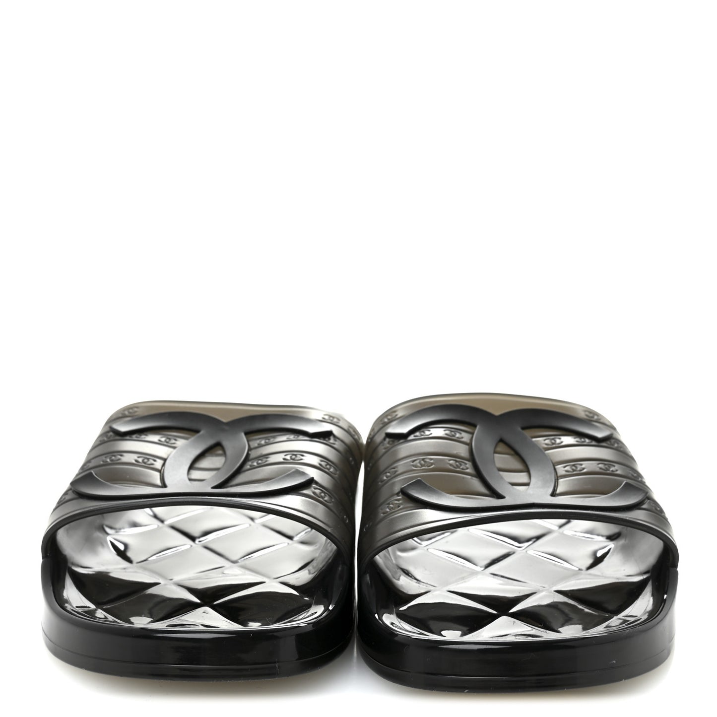 PVC Transparent CC Flat Slide Sandals 39 Black