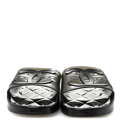 Chanel PVC Transparent CC Flat Slide Sandals 39 Black 3 of 8