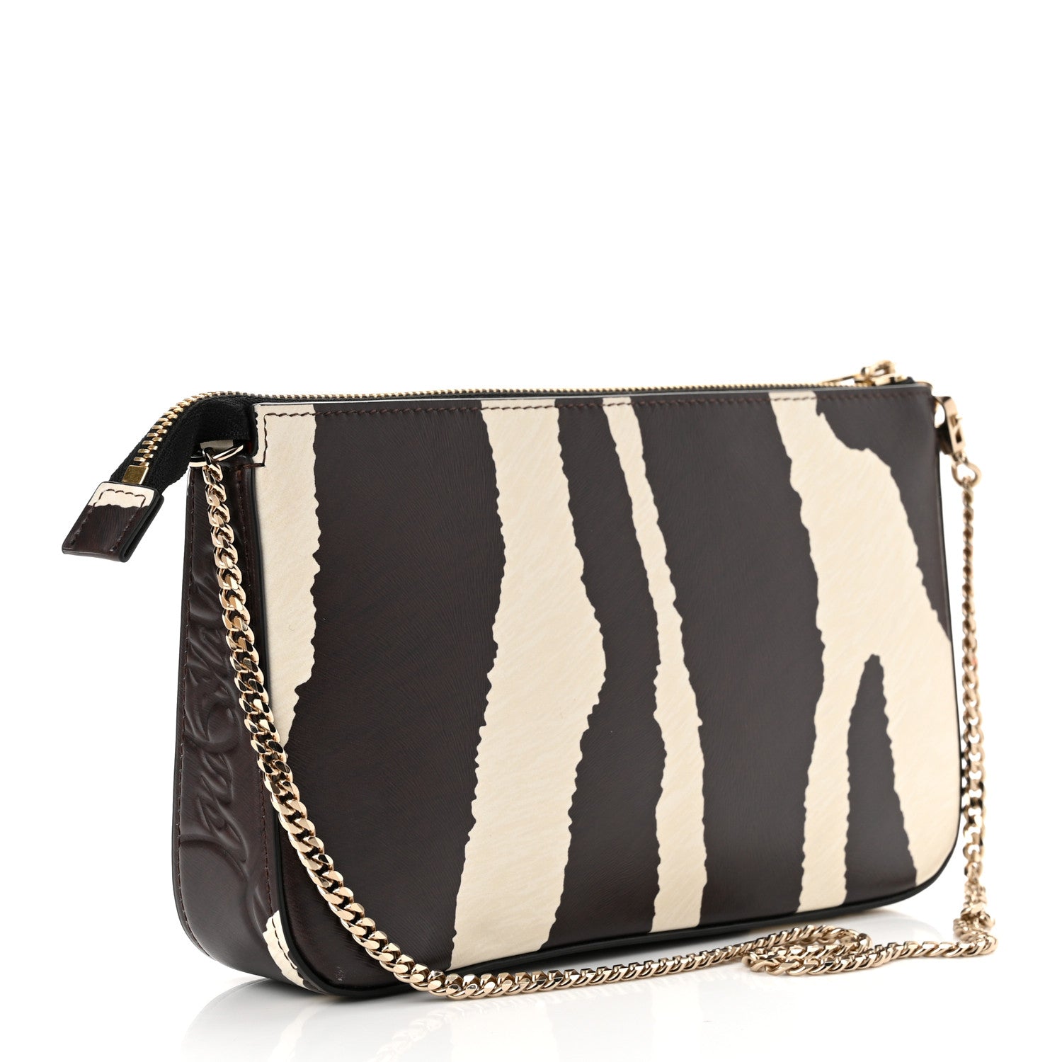 Christian Louboutin Calfskin Zebra Print Loubila Chain Clutch Dark Brown 3 of 9