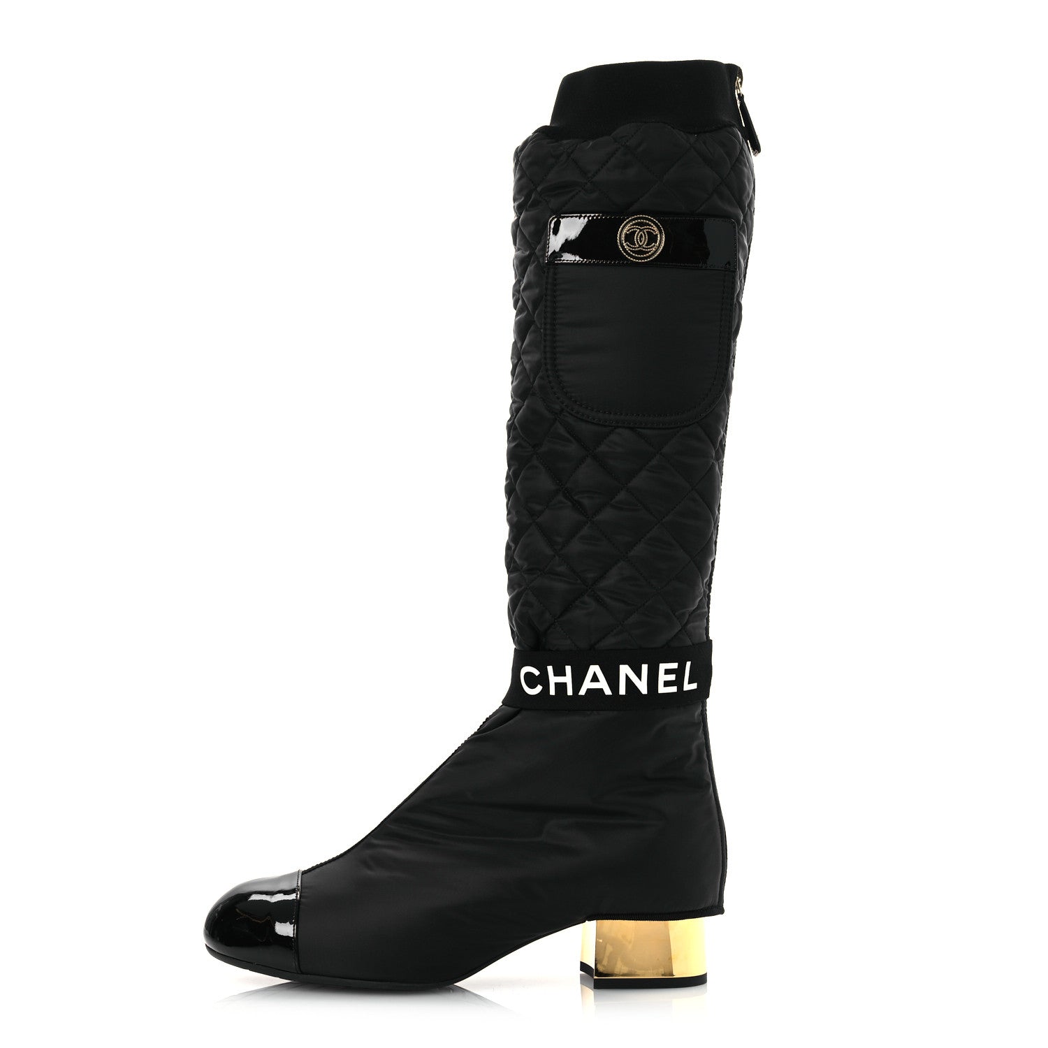 Chanel Mixed Fibers Lambskin Patent Calfskin Convertible High Boots 38 Black 1 of 22