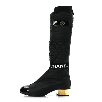 Chanel Mixed Fibers Lambskin Patent Calfskin Convertible High Boots 38 Black 1 of 22