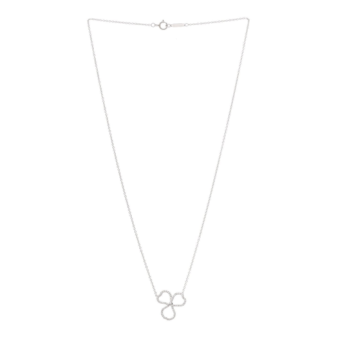 Platinum Diamond Small Paper Flowers Pendant Necklace