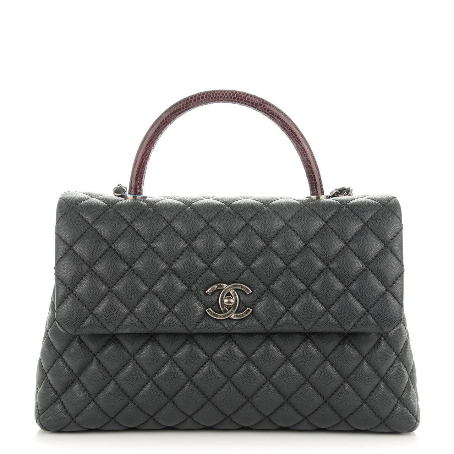 Caviar Lizard Quilted Medium Coco Handle Flap Grey