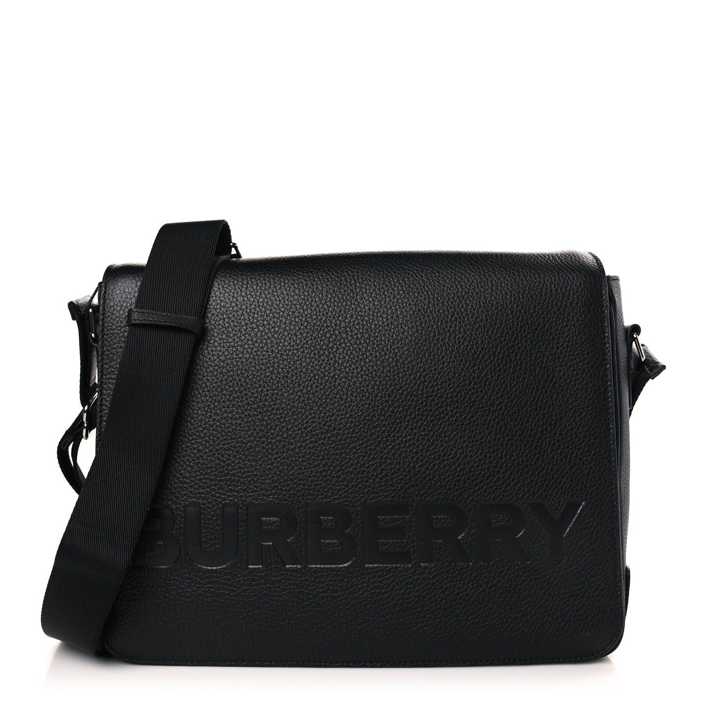 Grainy Calfskin Embossed Bruno Messenger Black