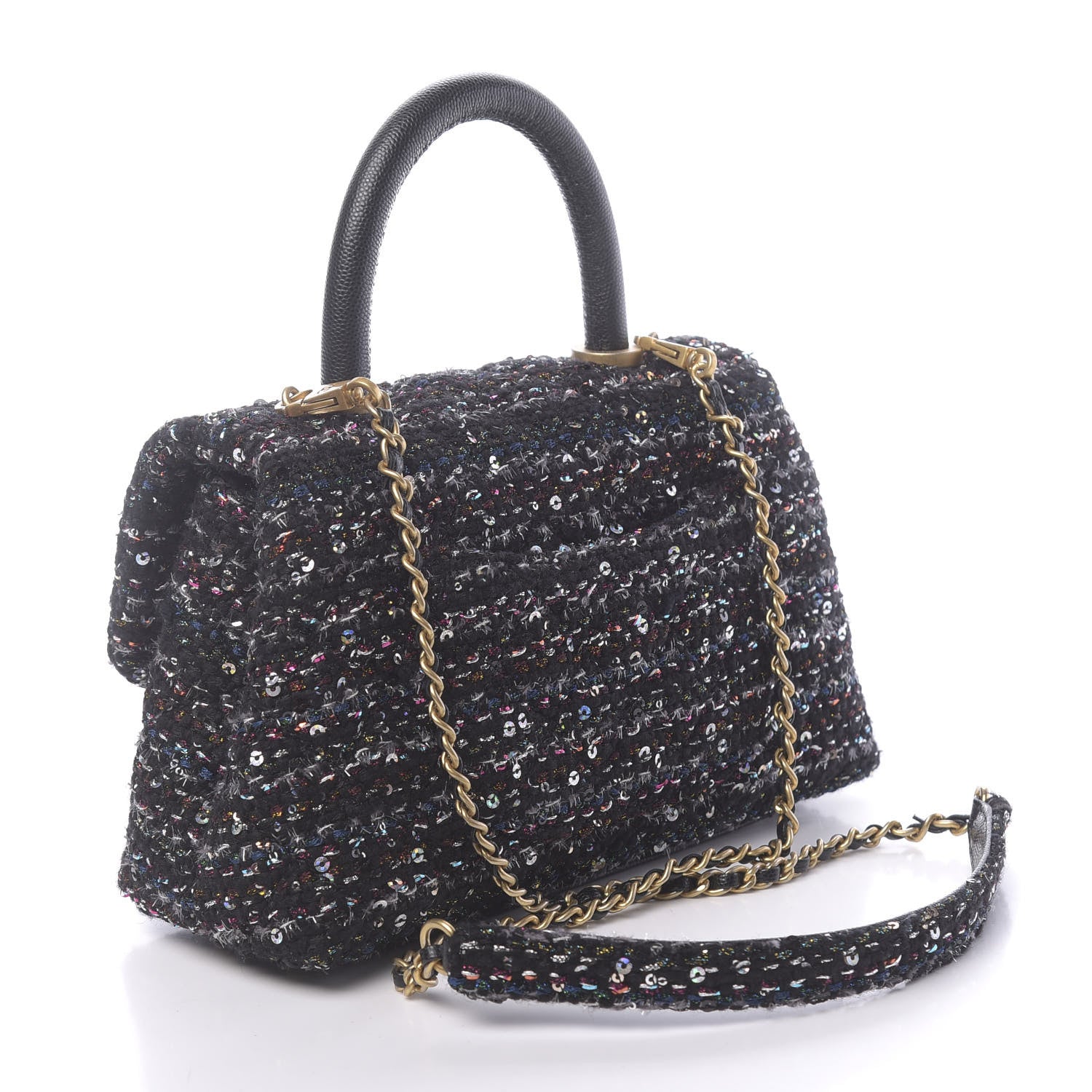 Chanel Tweed Sequin Mini Coco Handle Flap Black 3 of 11