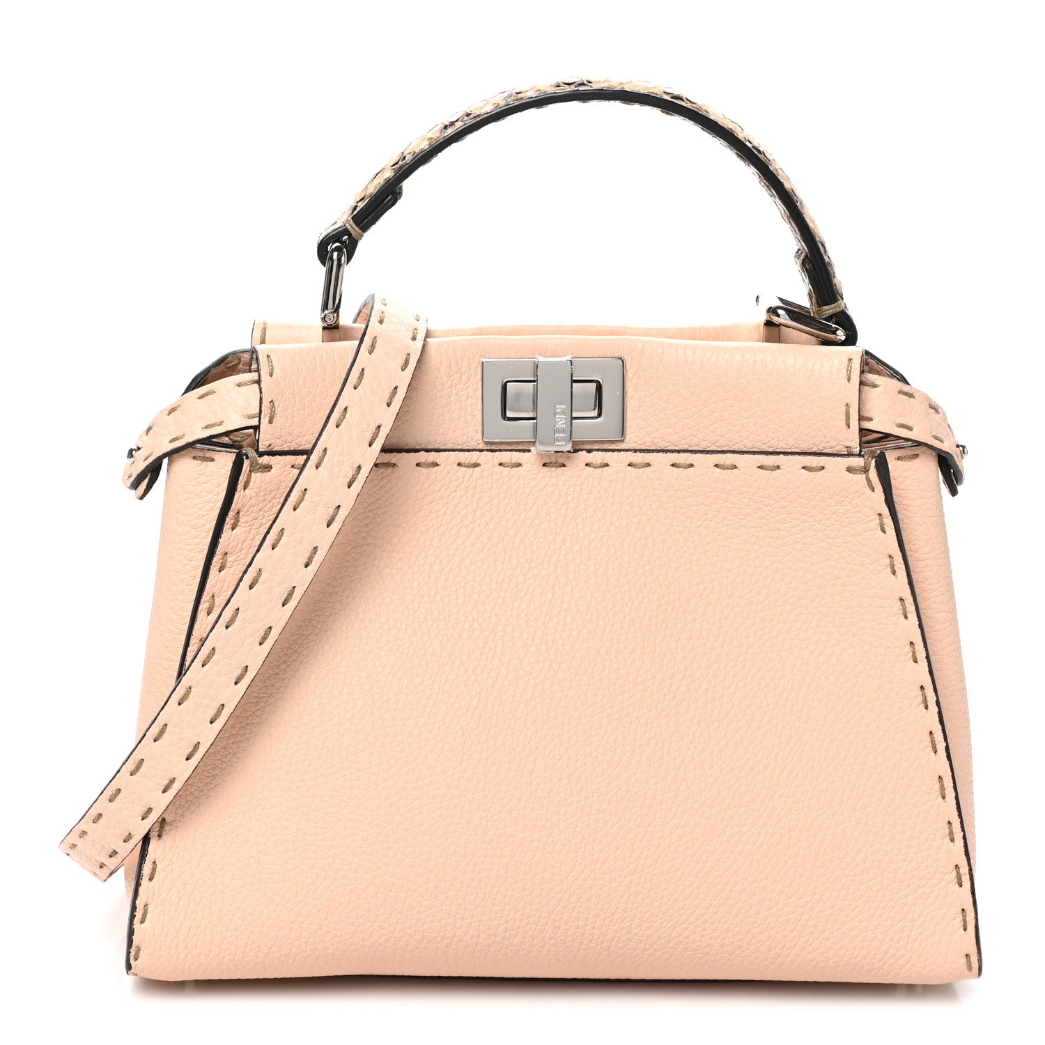Fendi Cuoio Romano Snakeskin Selleria Mini Peekaboo Iconic Satchel Rosa Plaster 6 of 8