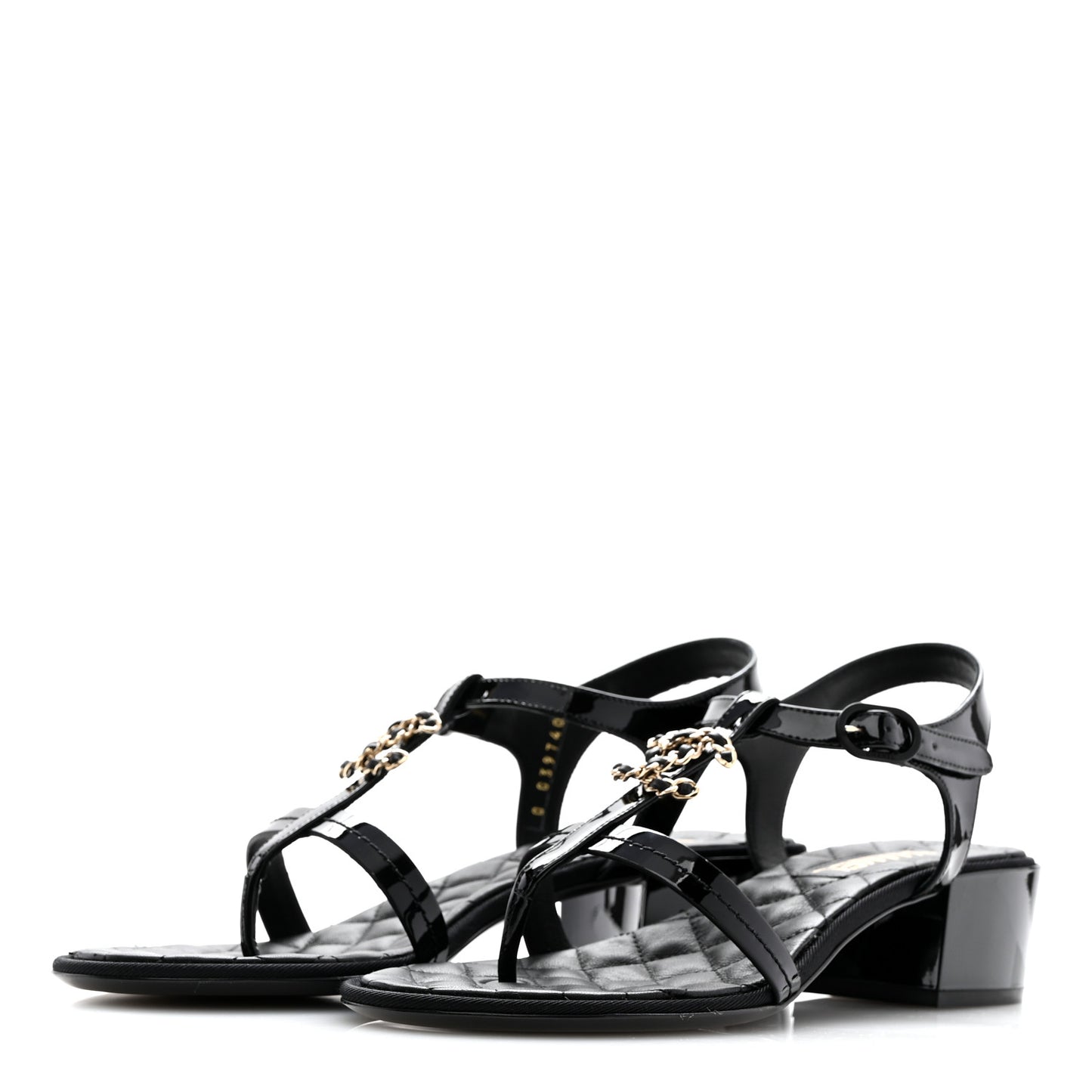 Patent CC Logo Thong Sandals 39.5 Black