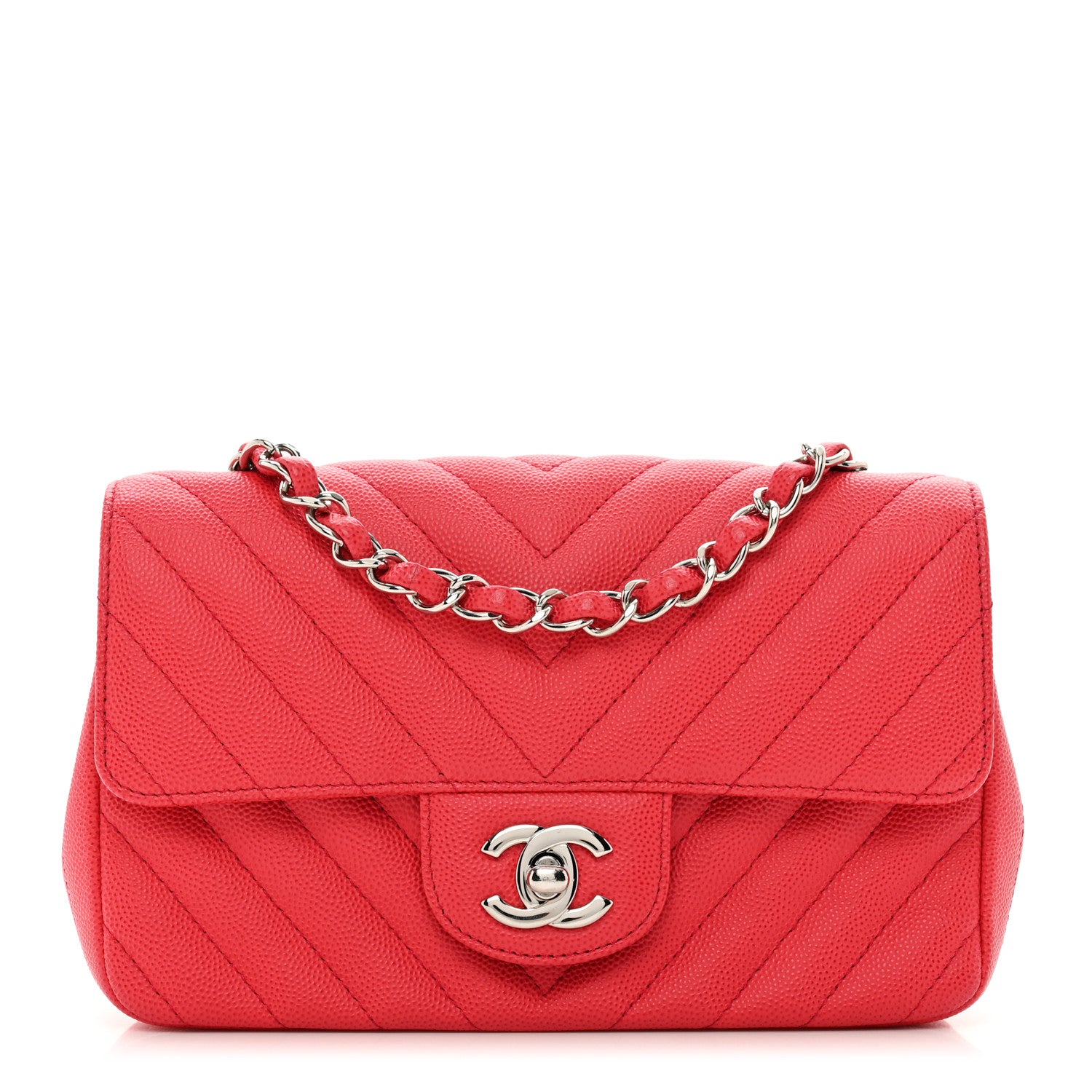 Chanel Caviar Chevron Quilted Mini Rectangular Flap Red 1 of 10