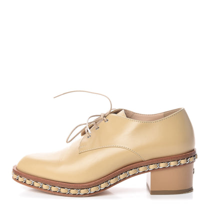 Chanel Calfskin Chain Lace Up Oxfords 37 Beige Clair 1 of 11