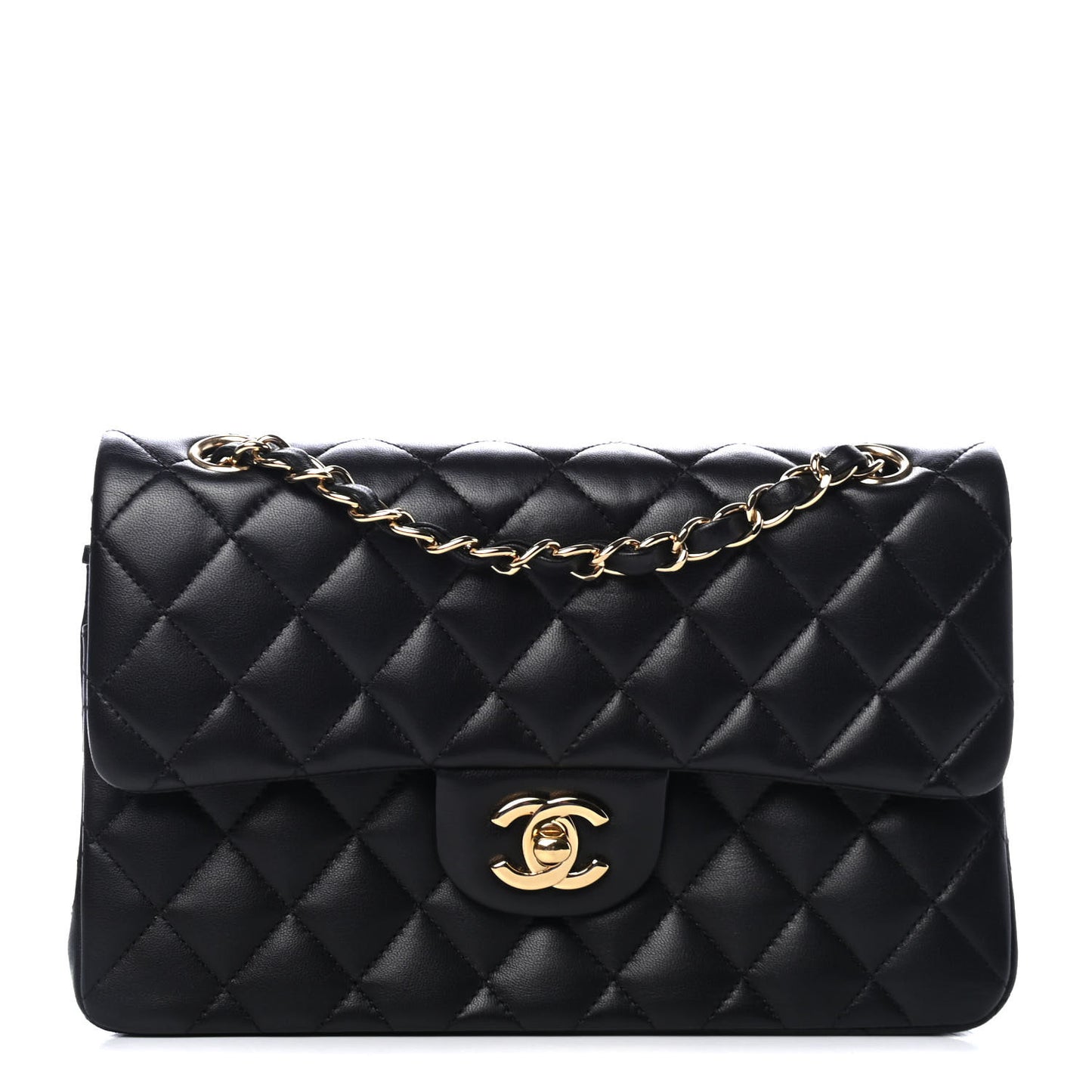 Lambskin Quilted Small Double Flap Black