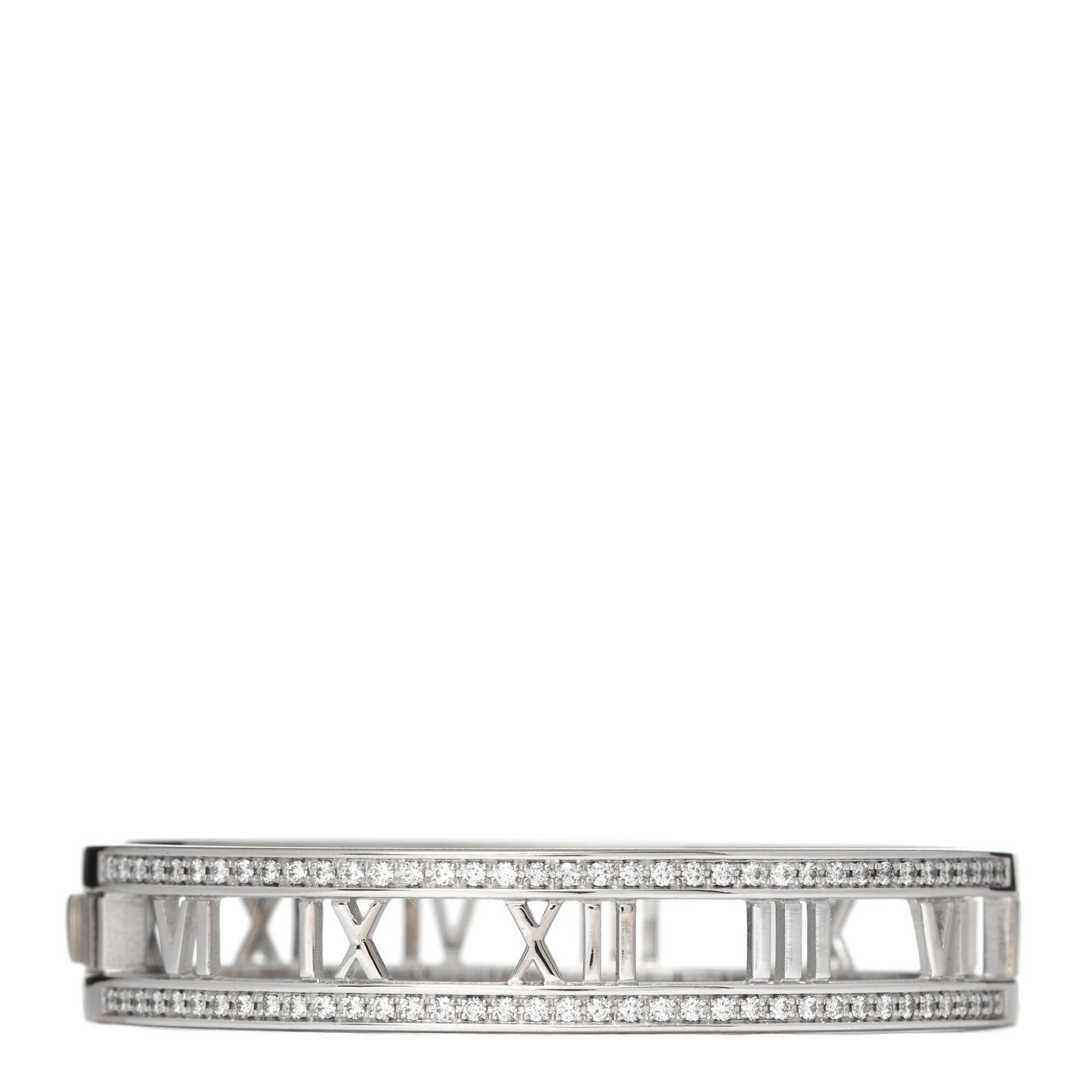 18K White Gold Diamond Atlas Open Hinged Bangle Bracelet