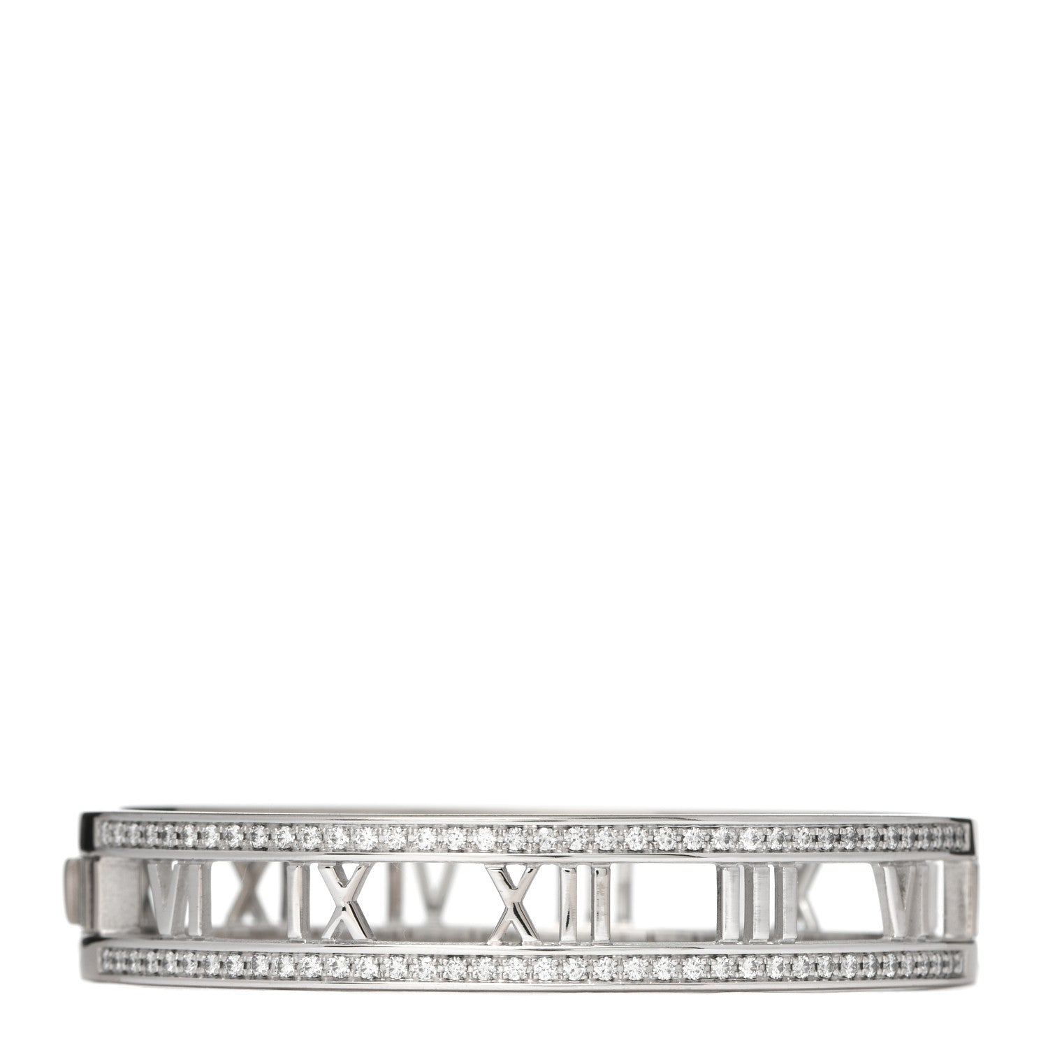 Tiffany 18K White Gold Diamond Atlas Open Hinged Bangle Bracelet 1 of 5