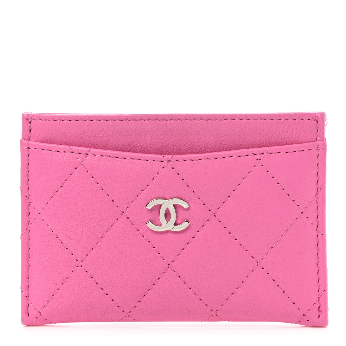 Lambskin Quilted Card Holder Pink