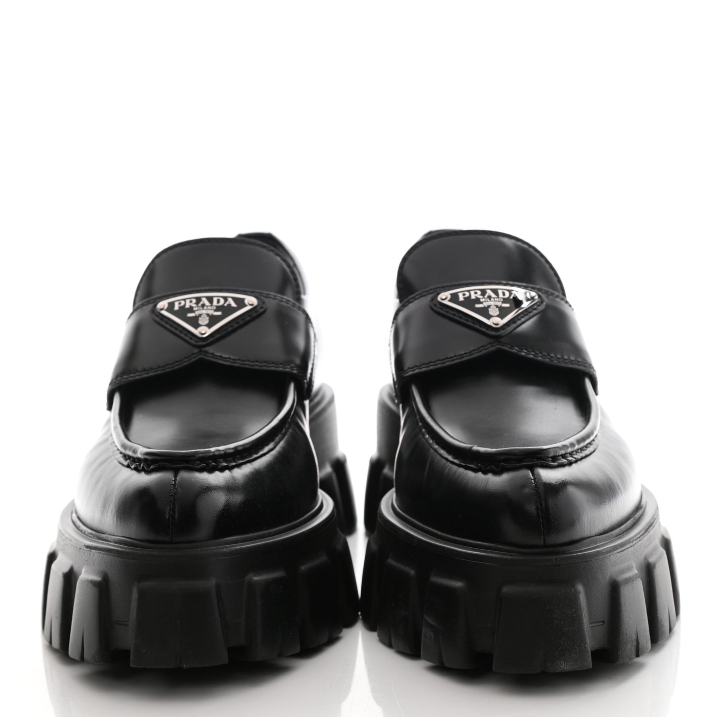 Spazzolato Triangle Logo Monolith Pointy 55mm Loafers 38 Black