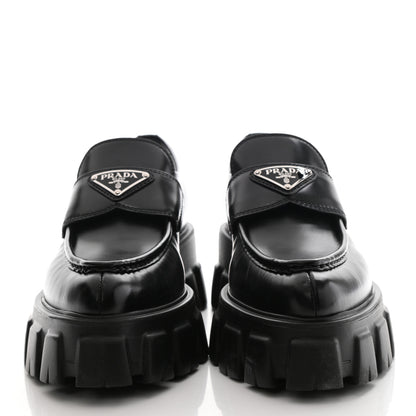 Prada Spazzolato Triangle Logo Monolith Pointy 55mm Loafers 38 Black 2 of 7