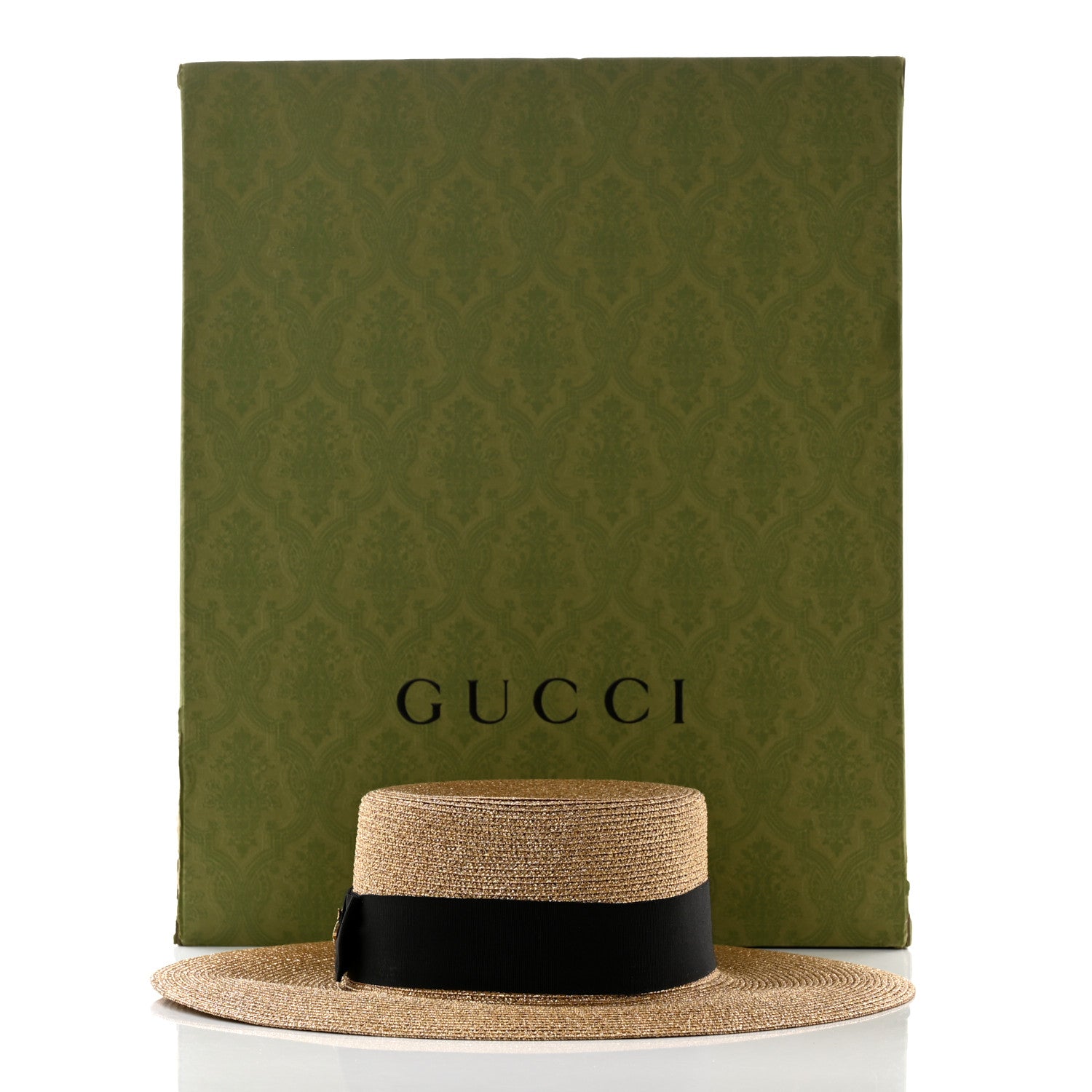Gucci Glittered Straw Grosgrain Wide Brim Hat L Gold Black 15 of 15