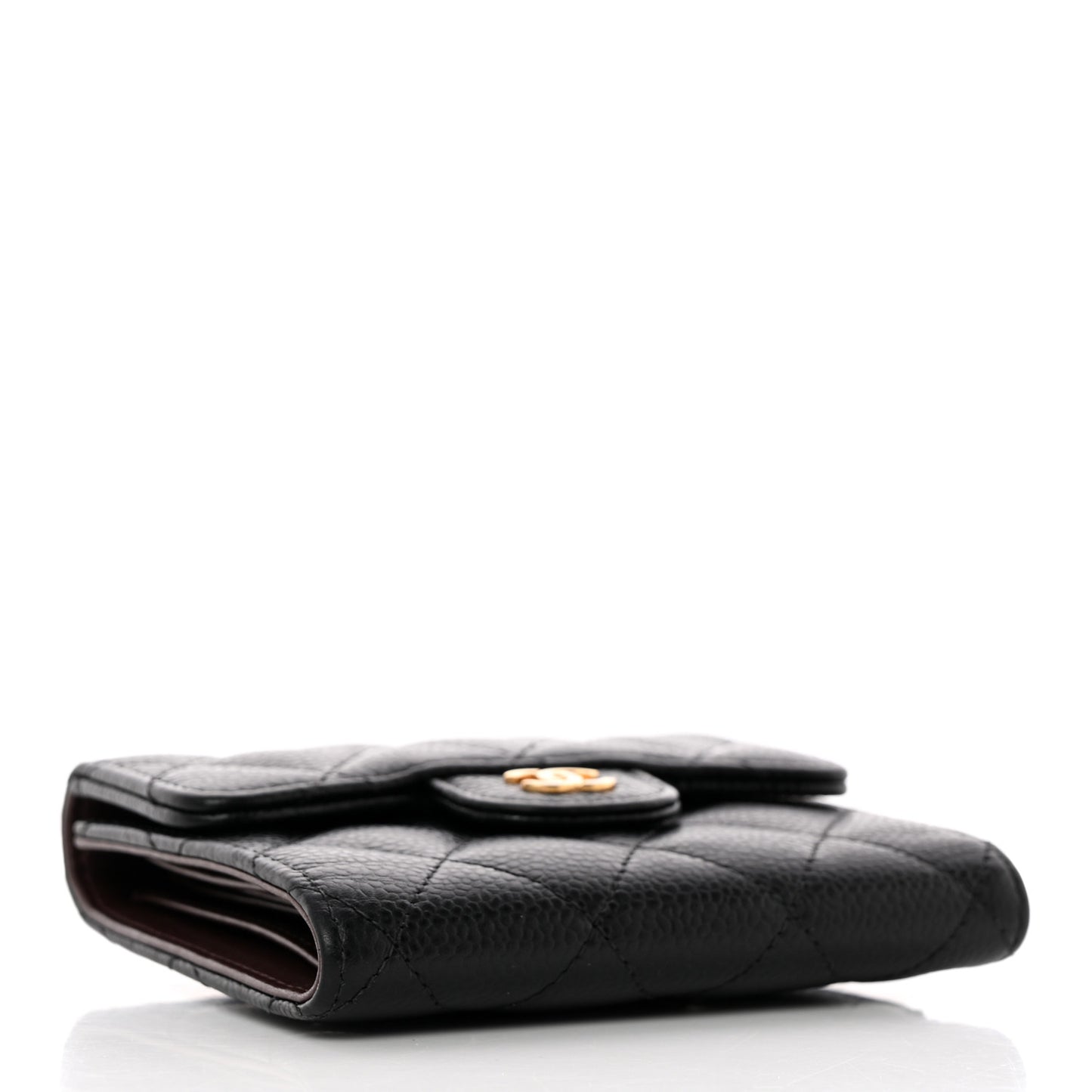 Caviar Quilted Compact Flap Wallet Black