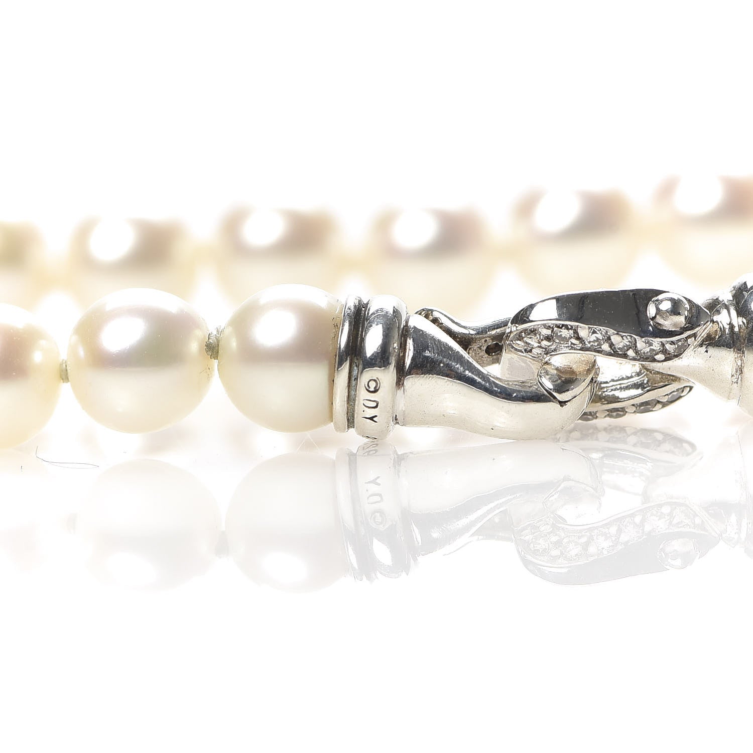 David Yurman Sterling Silver Diamond Pearl 6-6.5mm Buckle Necklace 5 of 6