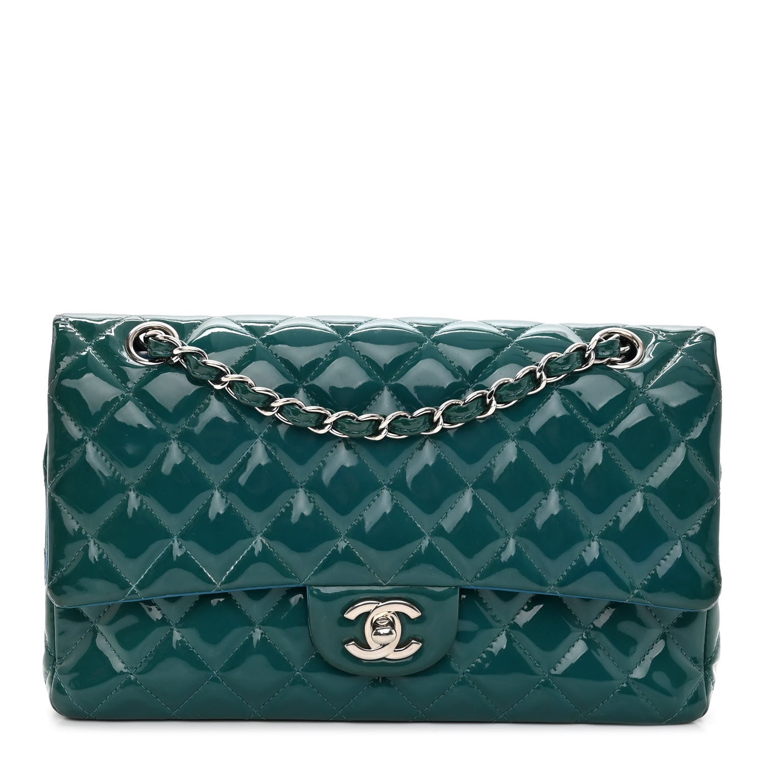 Chanel Patent Quilted Medium Double Flap Turquoise 1 of 12