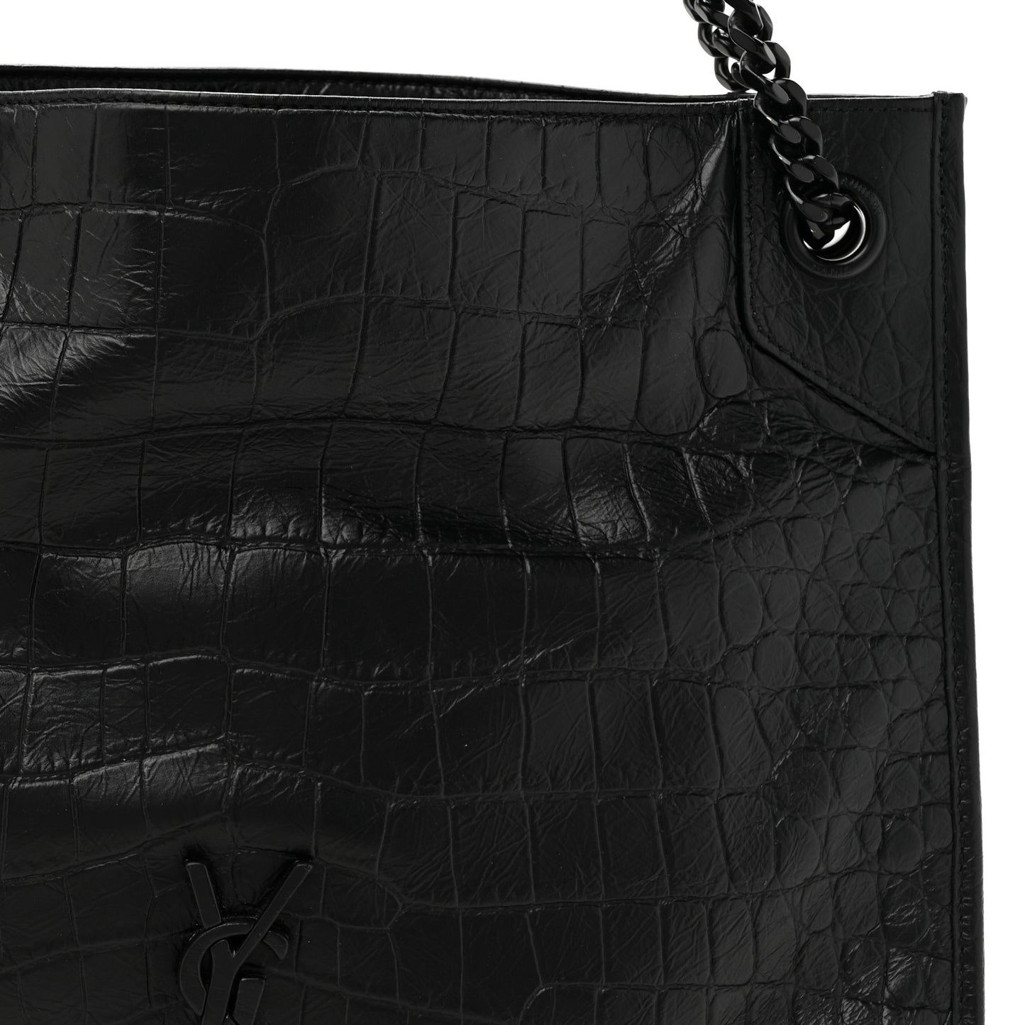 Calfskin Crocodile Embossed Monogram Medium Niki Shopping Bag Black