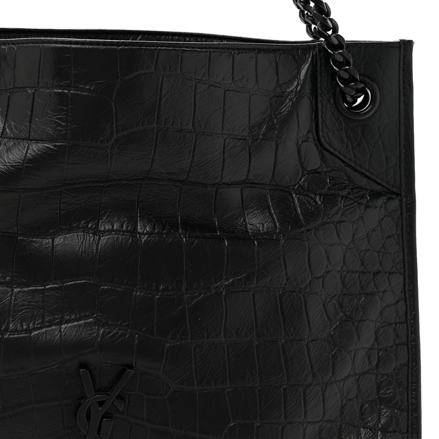 Saint Laurent Calfskin Crocodile Embossed Monogram Medium Niki Shopping Bag Black 8 of 10