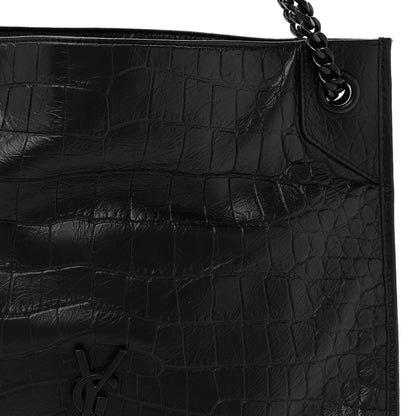 Saint Laurent Calfskin Crocodile Embossed Monogram Medium Niki Shopping Bag Black 8 of 10
