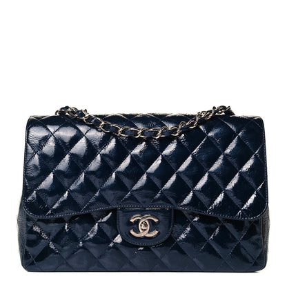 Chanel Crinkled Patent Quilted Jumbo Single Flap Dark Navy 1 of 8