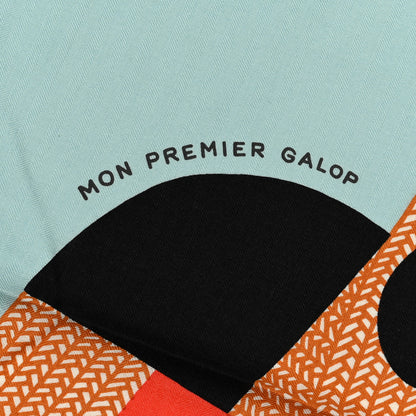 Hermes Cashmere Silk Mon Premier Galop Shawl 140 Bleu Glacier Corail Black 4 of 6