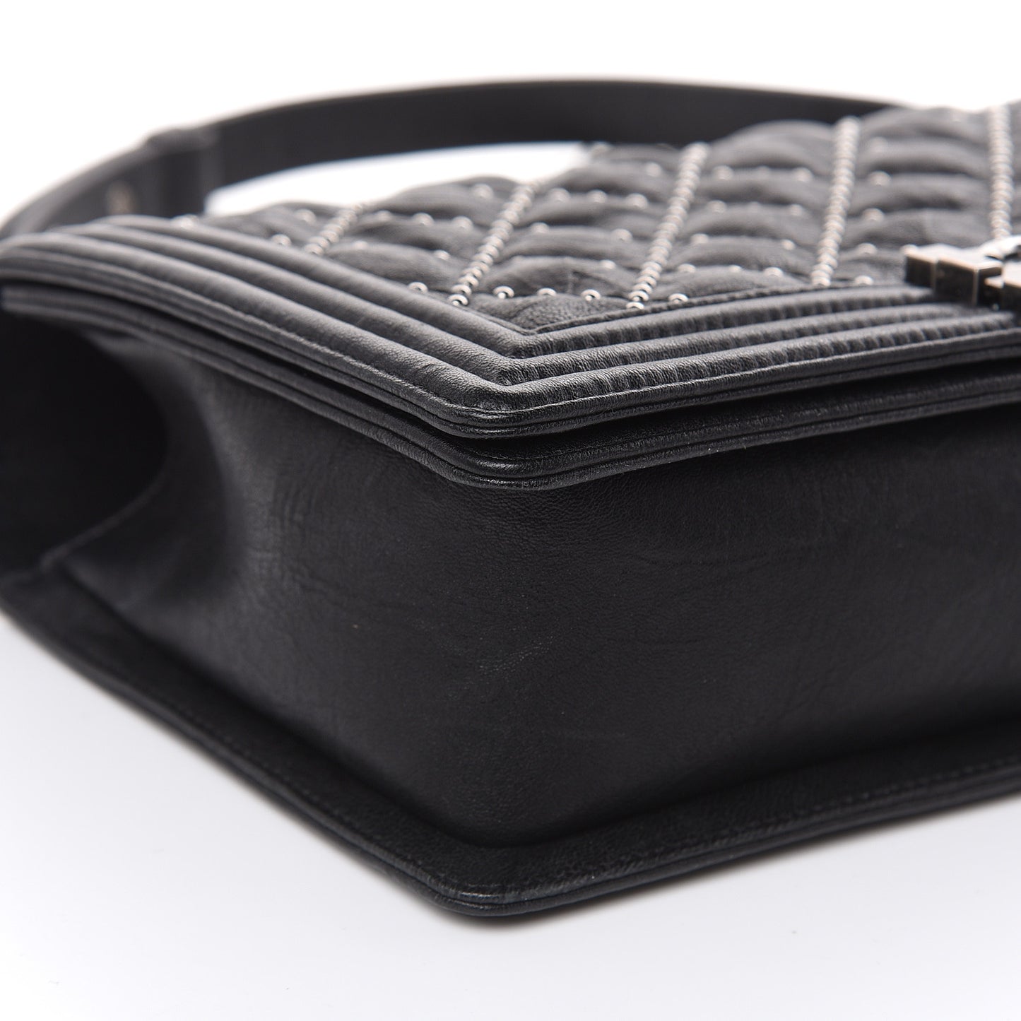 Crumpled Lambskin New Medium Studded Boy Flap Black