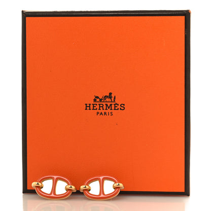 Hermes Metal Enamel Mini Maillon Earrings Orange Passion 5 of 5