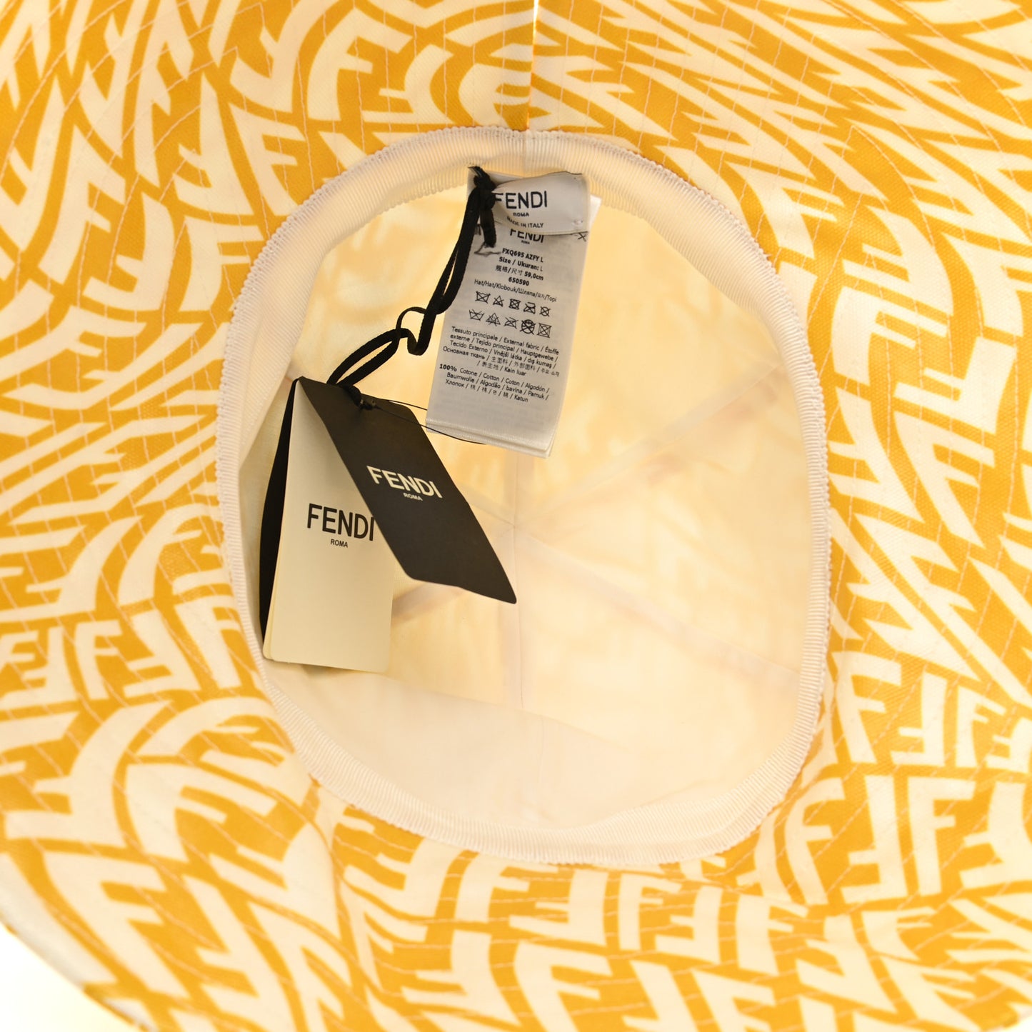 X SARA COLEMAN Canvas FF Vertigo Bucket Hat L Mimosa White