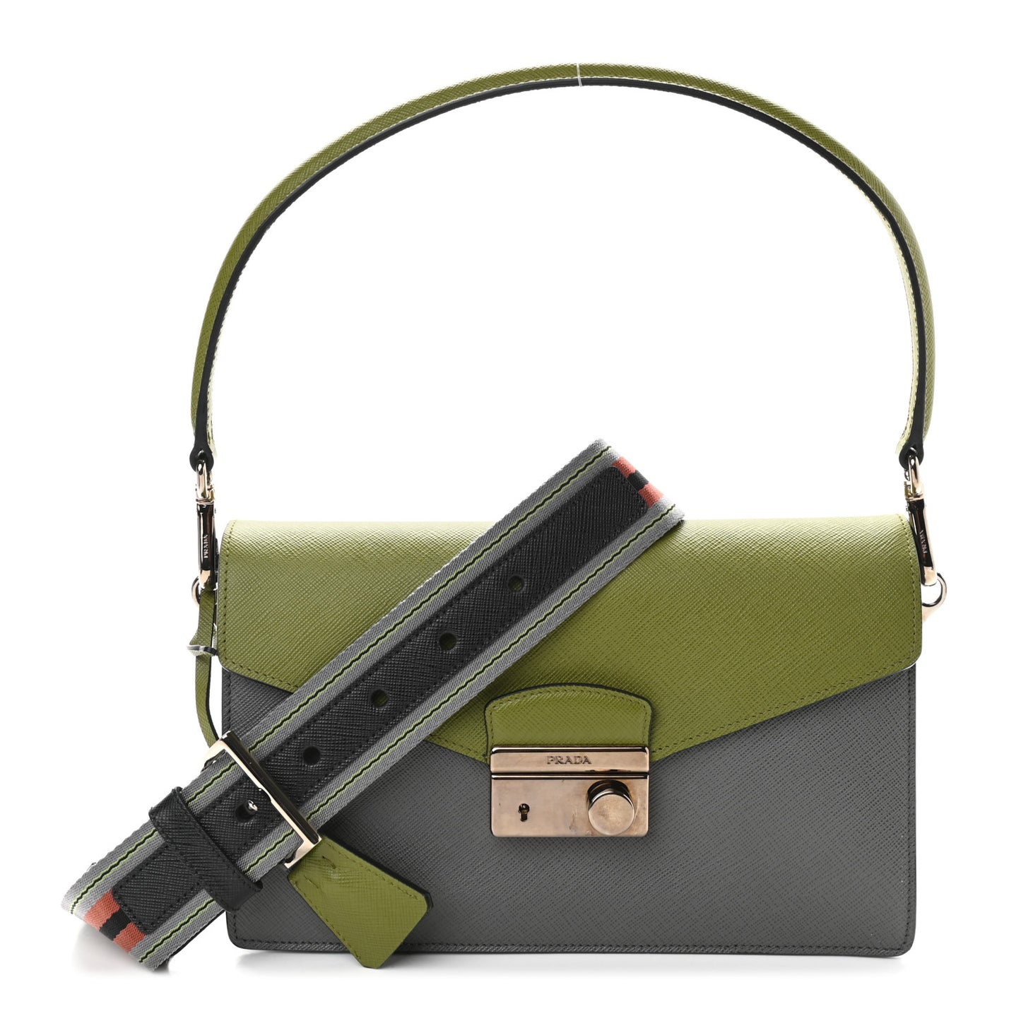 Saffiano Lux Bi-Color Sound Shoulder Bag Mercurio Edera
