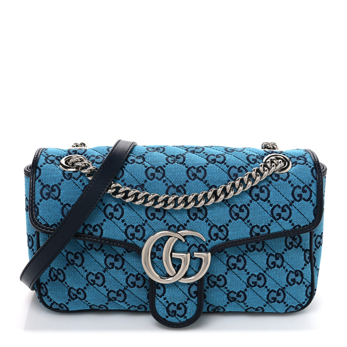 Monogram Multicolor Matelasse Diagonal Small GG Marmont Shoulder Bag Light Blue