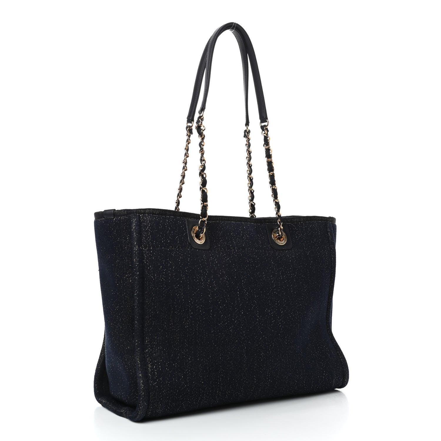 Chanel Lurex Canvas Small Deauville Tote Navy Blue Gold 3 of 10