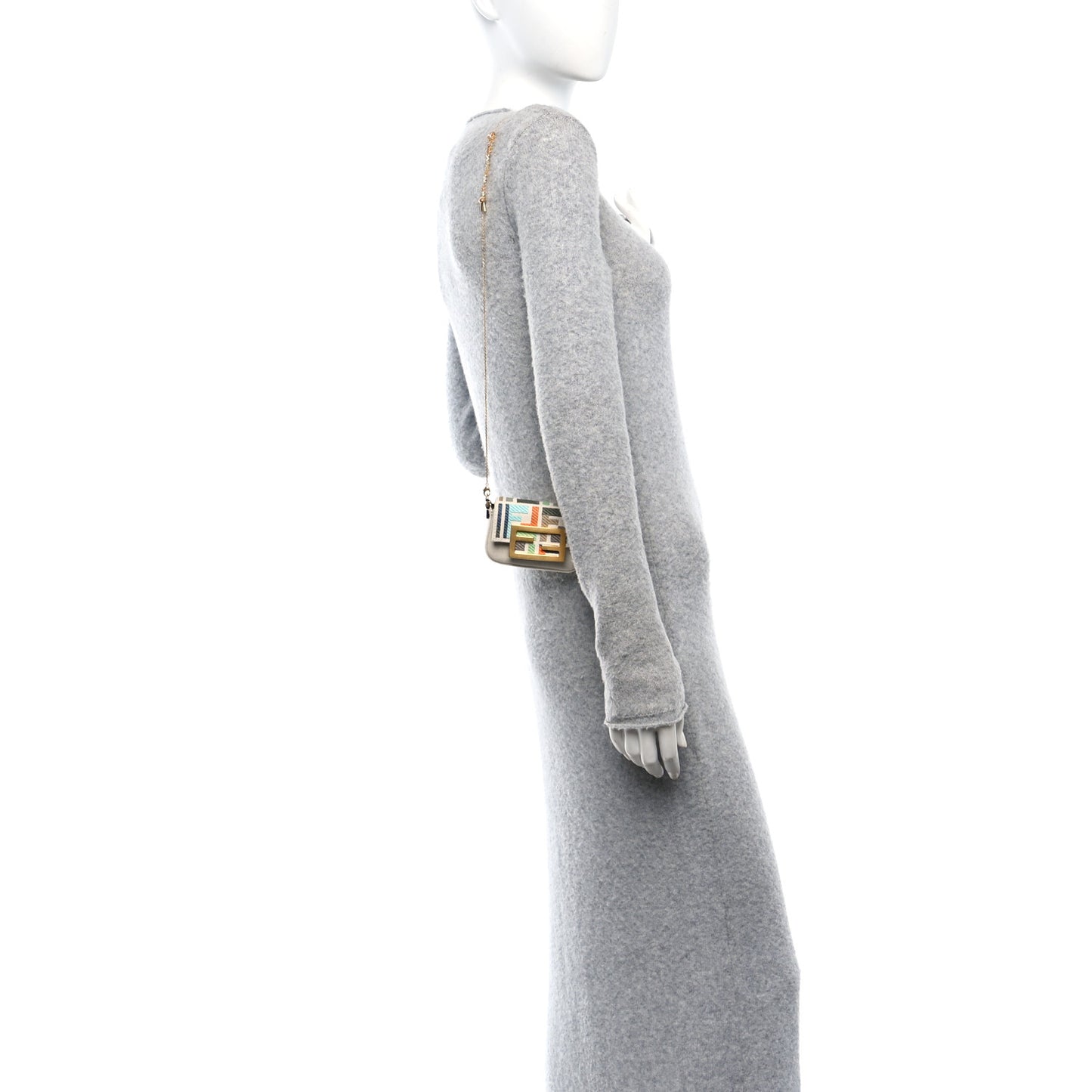 Canvas Nappa FF Multicolor Embroidered Nano Maxi Buckle Baguette Charm Grezzo Multicolor Latte