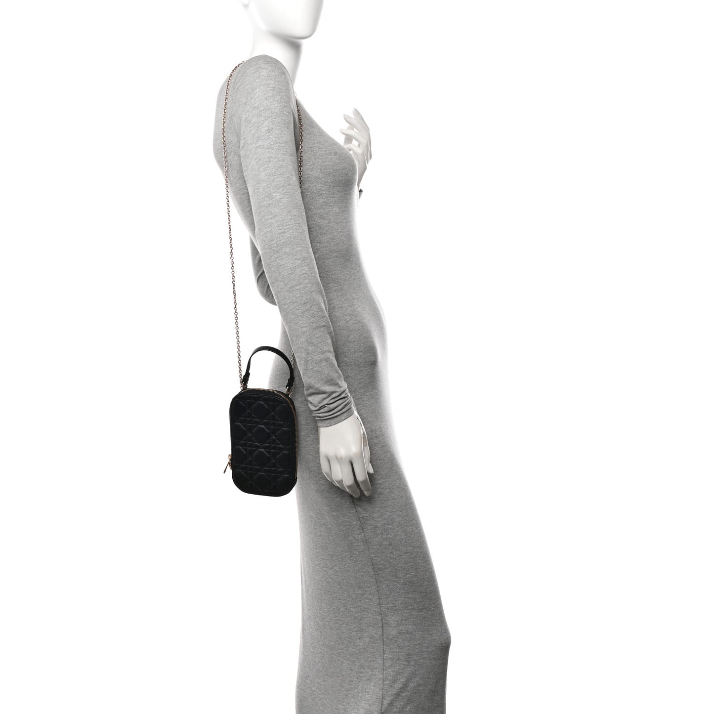 Lambskin Cannage Lady Dior Phone Holder Black